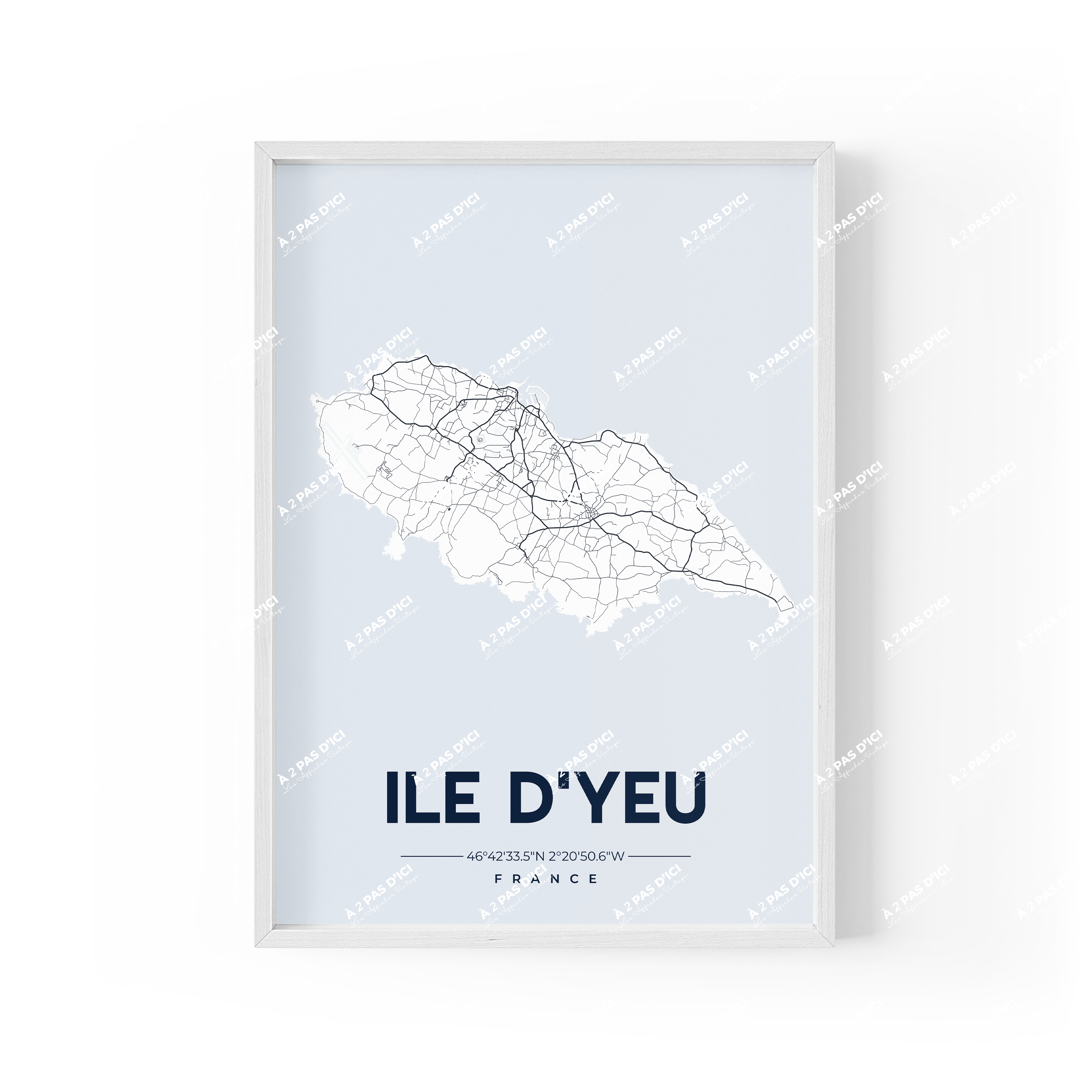 Affiche - Ile d'Yeu - carte - blanc / noir